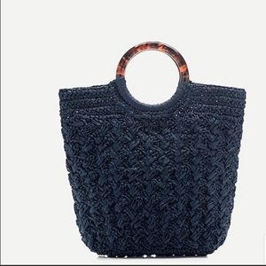 NWT J Crew Woven Bag with Tortoise Handles